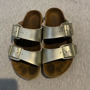 Gold metallic Birkenstock girls sandals. Size 27